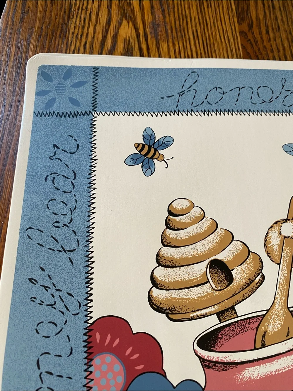 Vintage 1980s 90s 4 Vinyl Placemats Honey and Bees Teddy Bear Country Kitchen